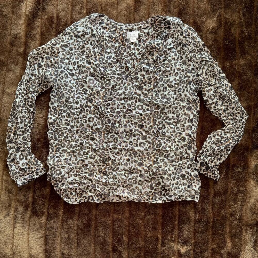 velvet by Graham &‎ Spencer M Ultra Sheer Animal Print Metallic Pullover Top